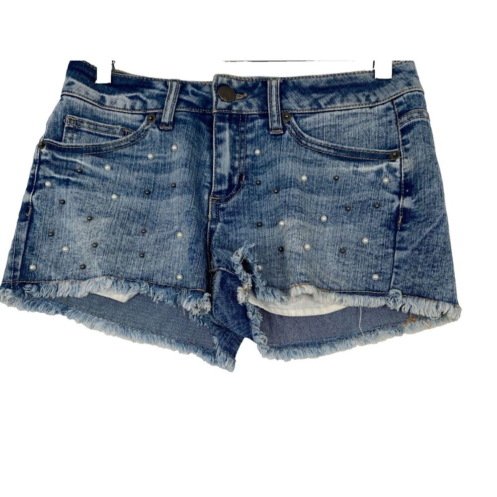 Teens Shorts size 9 Blue Denim Pearl Accent Cut Off Raw Hem.Summer,Beach,Resort